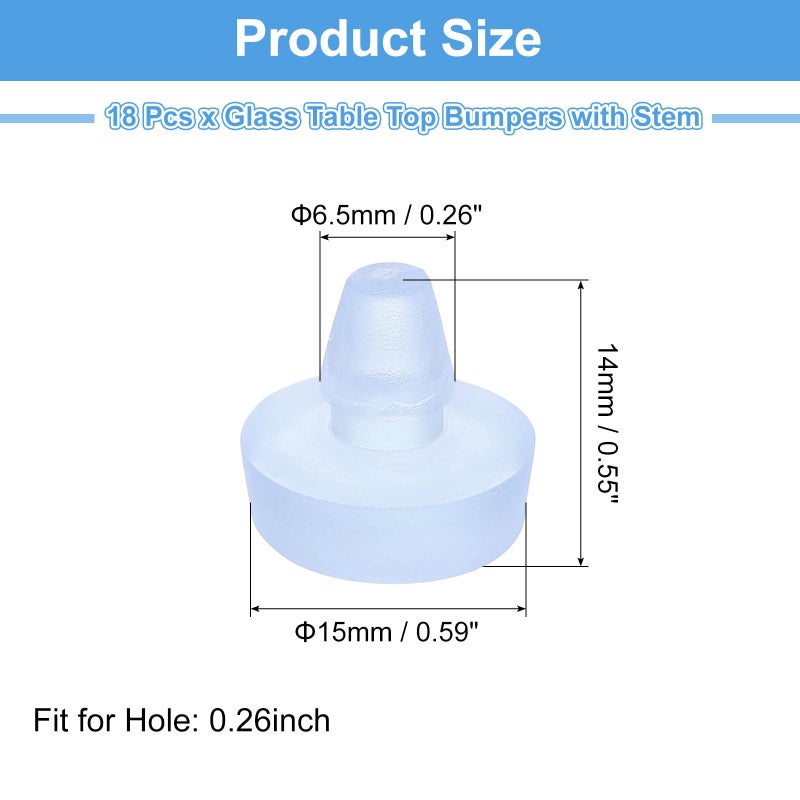 uxcell 18Pcs Glass Table Top Bumpers with Stem, 6.5mm/0.26"" Rubber Bumper Grippers Large Base Anti Slip Table Spacers for Patio Cabinet Furniture (Fits 1/4Inch Hole), Clear - Image 2
